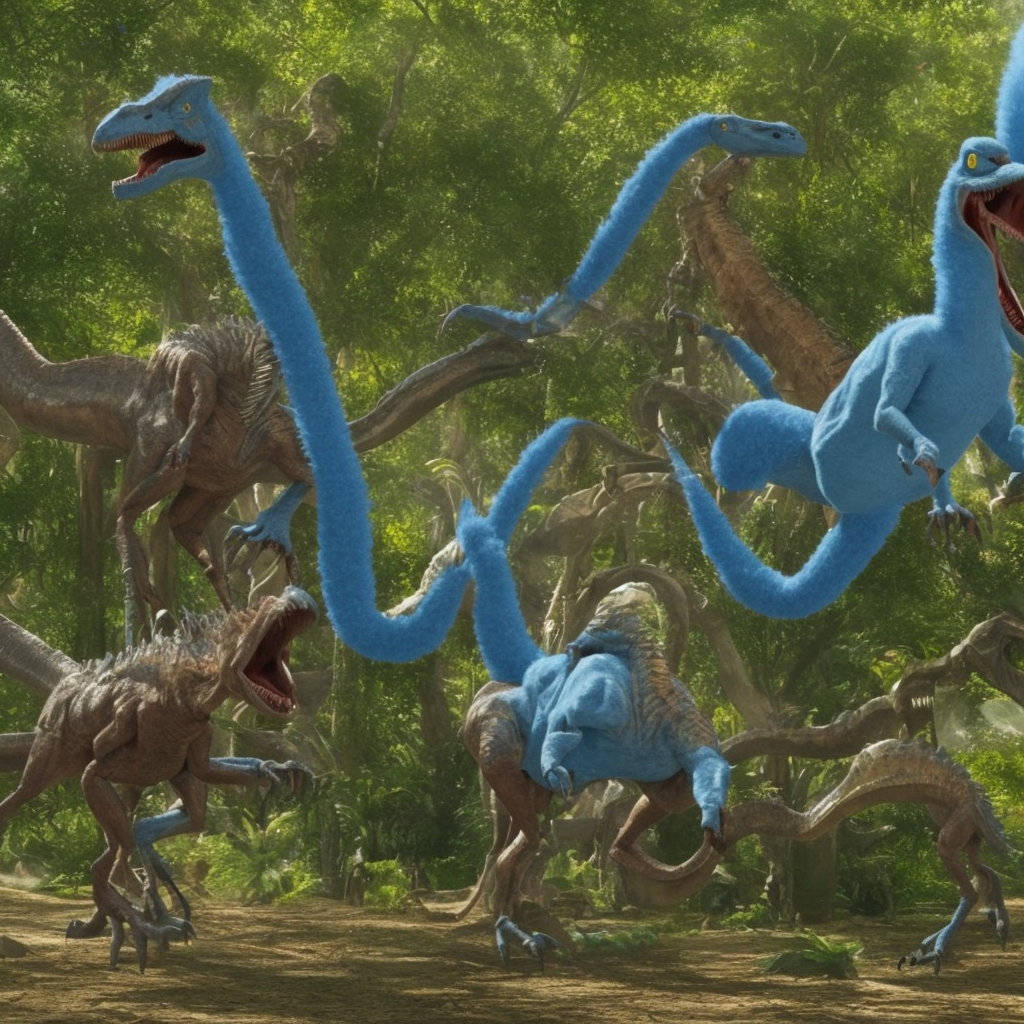 Marge simpson riding a velociraptor in heaven, in the movie jurassic park, 4k hd